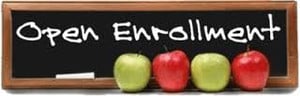 Sign of a chalkboard that says Open Enrollment