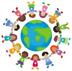 Clipart of a circle of children around an image of the earth