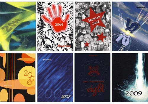 Covers of previous Amery yearbooks