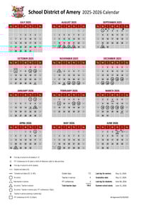 one-page image of the 2025-2026 school year calendar